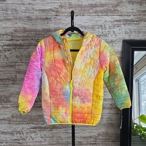 Alexa Rae Hooded Yellow Tie Dye Puffer Jacket Kids Size Medium 12/14 NWT